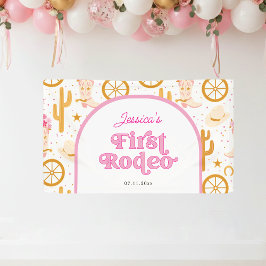 First Rodeo Cowgirl Pink 1st Birthday Party Banner