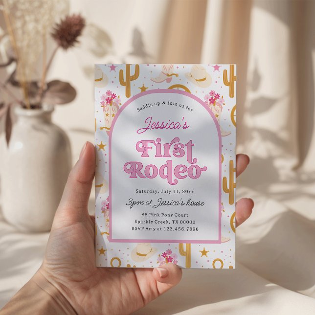 First Rodeo Cowgirl Pink 1st Birthday Party Einladung (Von Creator hochgeladen)