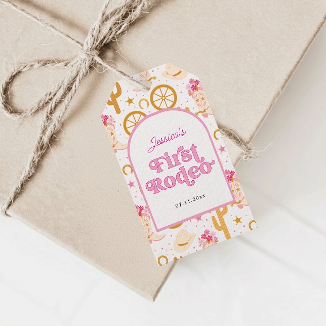 First Rodeo Cowgirl Pink 1st Birthday Party Geschenkanhänger (Von Creator hochgeladen)