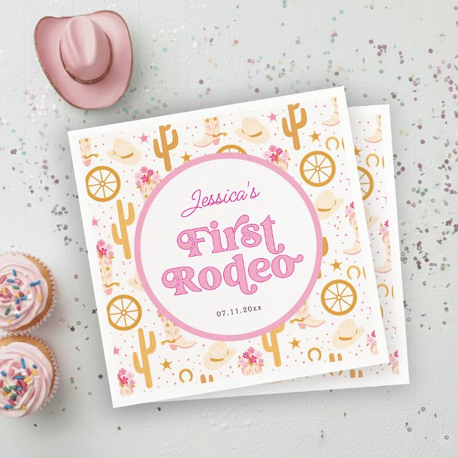 First Rodeo Cowgirl Pink 1st Birthday Party Napkin Serviette (Von Creator hochgeladen)