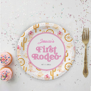 First Rodeo Cowgirl Stiefel Blumen 1. Geburtstag Pappteller