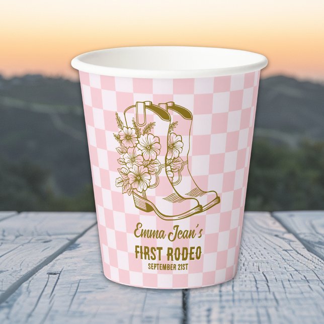 First Rodeo Floral Cowboy Boots First Birthday Pappbecher (First Rodeo Floral Cowboy Boots First Birthday Paper Cups)