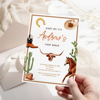 First Rodeo Modern Southern Cowboy Birthday Einladung
