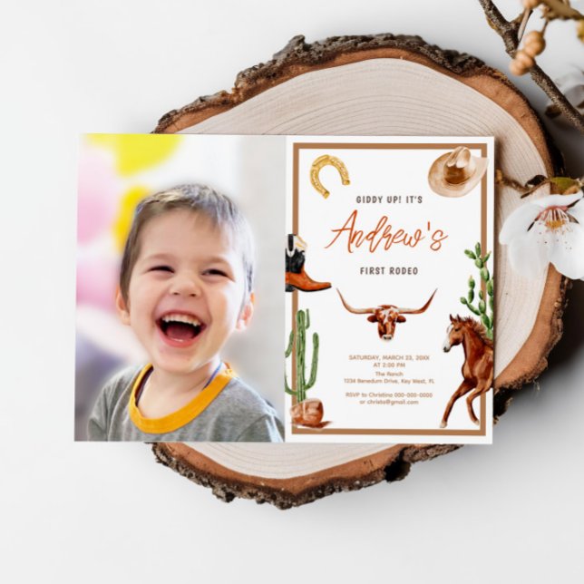 First Rodeo Modern Southern Cowboy Foto Geburtstag Einladung (Von Creator hochgeladen)