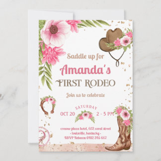 First Rodeo Party Pink Cowgirl Geburtstag Einladung