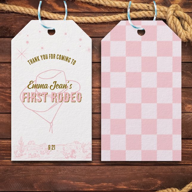 First Rodeo Pink Cowgirl 1st Birthday Thank You Geschenkanhänger (First Rodeo Pink Cowgirl 1st Birthday Thank You Gift Tags)