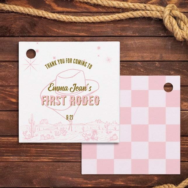 First Rodeo Pink Cowgirl 1st Birthday Thank You Geschenkanhänger (First Rodeo Pink Cowgirl 1st Birthday Thank You Favor Tags)