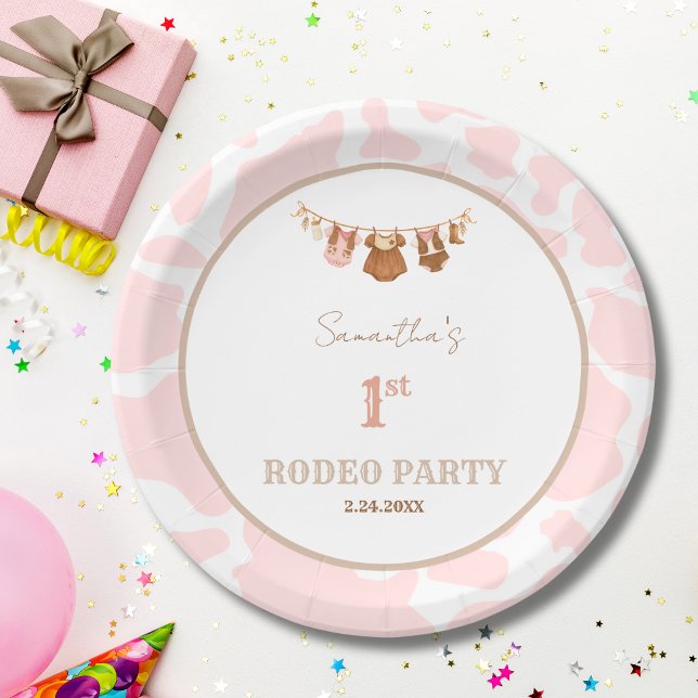 First Rodeo Pink Cowgirl Western Birthday Pappteller (First Rodeo Pink Birthday Party Paper Plate)