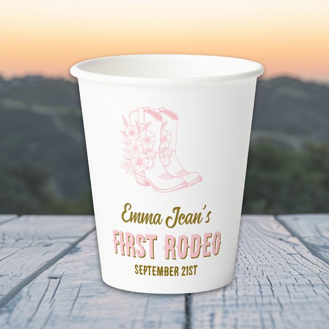 First Rodeo Pink Floral Cowboy Boots 1st Birthday Pappbecher (First Rodeo Pink Floral Cowboy Boots 1st Birthday Paper Cups)