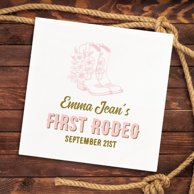 First Rodeo Pink Floral Cowboy Boots 1st Birthday Serviette (First Rodeo Pink Floral Cowboy Boots 1st Birthday Napkins)