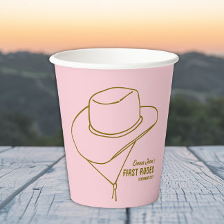 First Rodeo Pink Simple Cowboy Hat 1st Birthday Pappbecher