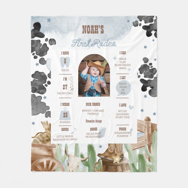 First Rodeo Rustic Wild West Meilenstein-Schild Fleecedecke (Vorderseite)