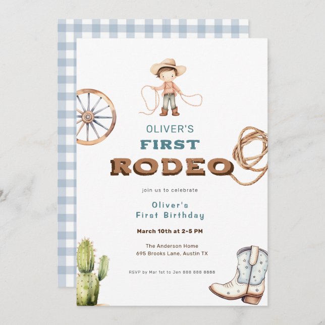 First Rodeo Western Baby Boy Birthday Einladung (Vorne/Hinten)