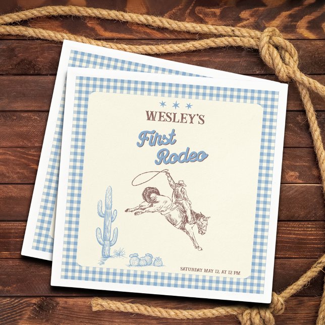First Rodeo Western Boy 1st Birthday Paper Napkin Serviette (First Rodeo Western Boy 1st Birthday Paper Napkin
)