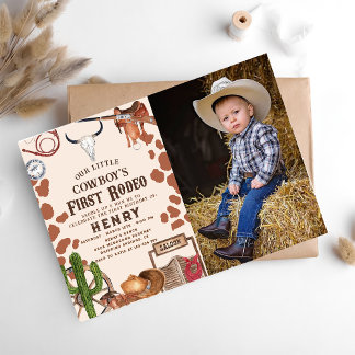 First Rodeo Western Cowboy 1. Geburtstag Foto Einladung
