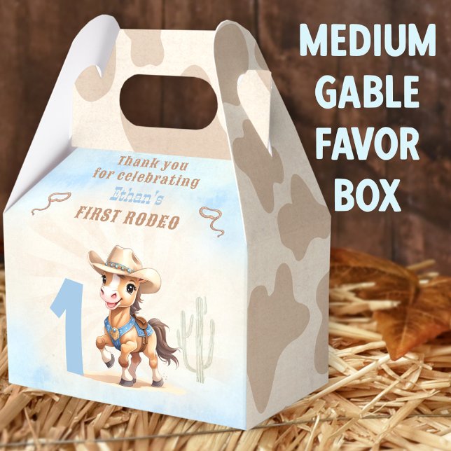 First Rodeo Western Cowboy Boy Medium Favor Box Geschenkschachtel (1st Rodeo Medium Gable Favor Boxes - You can choose from 3 sizes of these gable favor boxes)