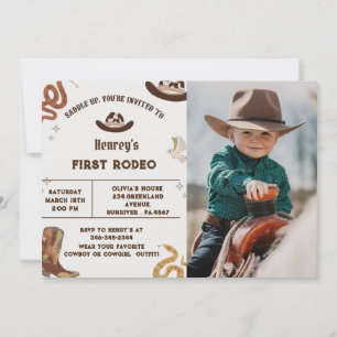 First Rodeo Western Cowboy First Birthday Foto Einladung