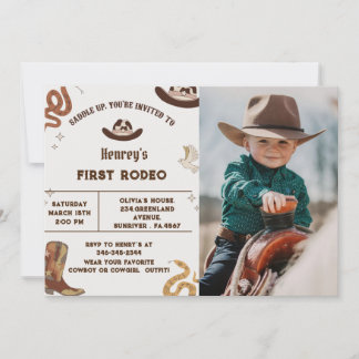 First Rodeo Western Cowboy First Birthday Foto Einladung