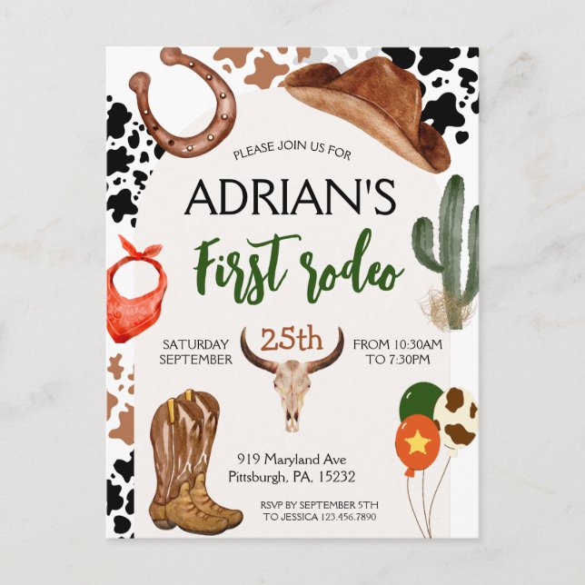 First Rodeo Western Cowboy First Birthday Postkarte (Vorderseite)