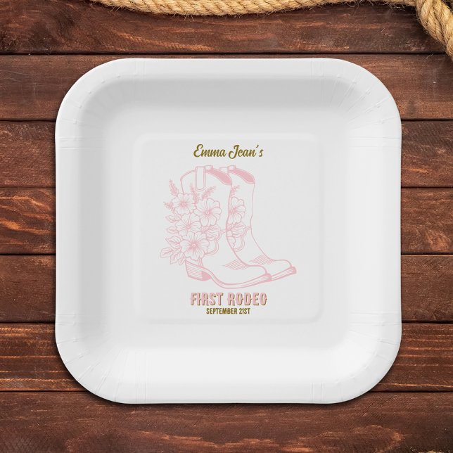 First Rodeo Western Cowgirl Boots 1st Birthday Pappteller (First Rodeo Western Cowgirl Boots 1st Birthday Paper Plates)