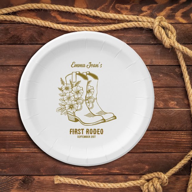 First Rodeo Western Cowgirl Boots 1st Birthday Pappteller (First Rodeo Western Cowgirl Boots 1st Birthday Paper Plates
)