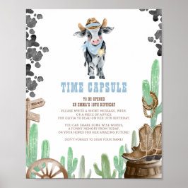 First Rodeo Wild West Baby Cow Time Capsule Sign Poster
