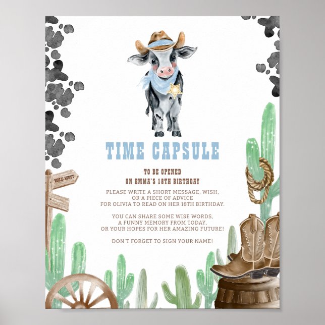 First Rodeo Wild West Baby Cow Time Capsule Sign Poster (Vorne)