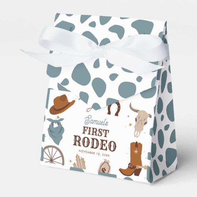 First Rodeo Wild West Boy First Birthday Blue Geschenkschachtel (Vorderseite)