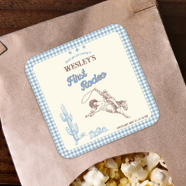 First Rodeo Wild West Boys 1st Birthday Party  Quadratischer Aufkleber