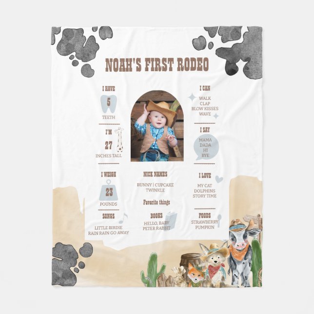 First Rodeo Wild West Photo Milestone  Fleecedecke (Vorderseite)