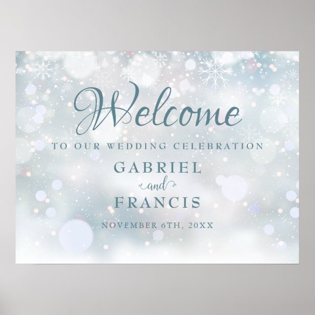 First Snowflakes Winter Wedding Welcome Sign Poster (Vorne)