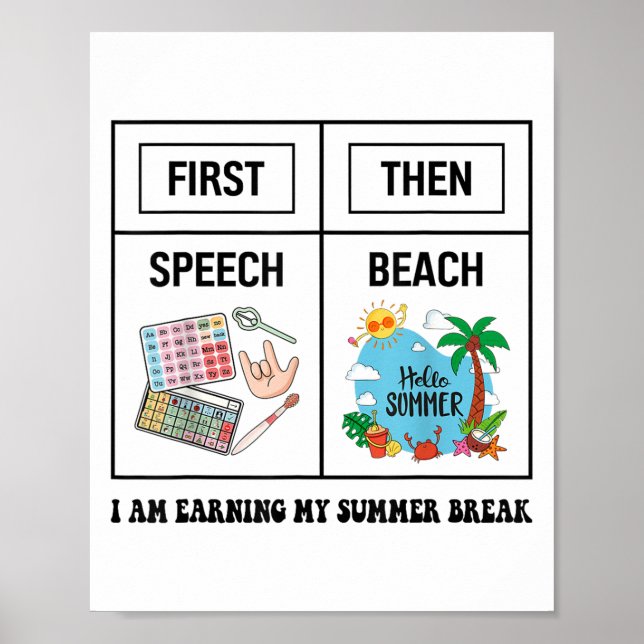 First Speech Then Beach Funny Speech Therapy Summe Poster (Vorne)