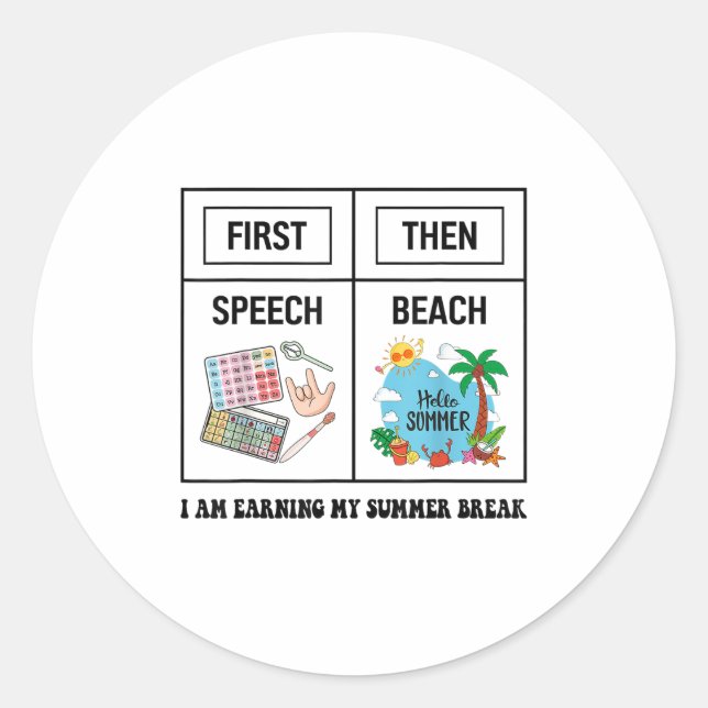 First Speech Then Beach Funny Speech Therapy Summe Runder Aufkleber (Vorderseite)