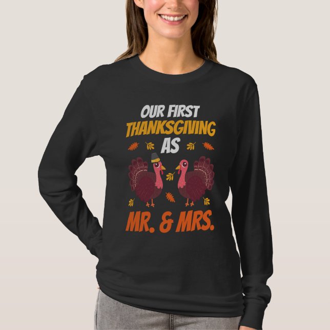 First Thanksgiving As Mr and Mrs  Thanksgiving Fam T-Shirt (Vorderseite)