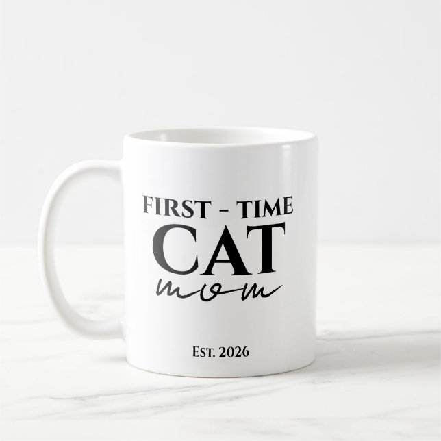 First Time Cat Mom Est. Year Personalized Text Kaffeetasse (Links)