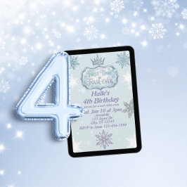 First Time Four-Ever Snowflake Birthday Invitation Einladung