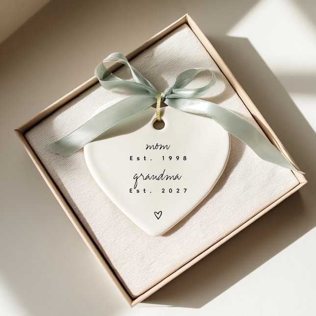 First Time Grandma Keepsake Custom Heart Shape Keramik Ornament (Perfect ornament pregnancy announcement to grandparents or first-time grandma gift.)