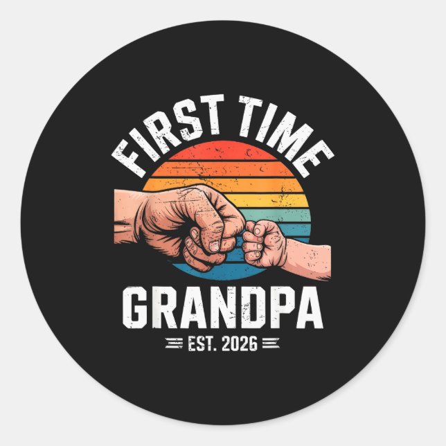 First Time Grandpa Est 2026 Baby Announcement Grea Runder Aufkleber (Vorderseite)