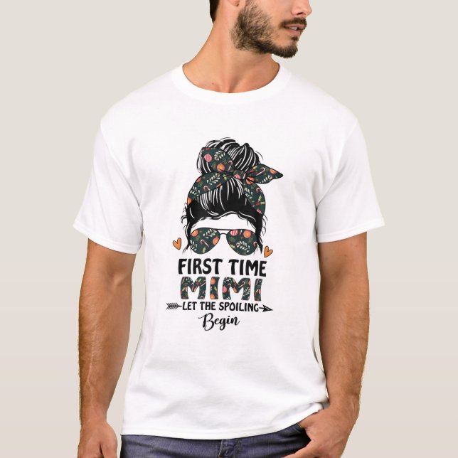 First Time Mimi Est. 2022 Messy Bun Xmas Floral Or T-Shirt (Vorderseite)