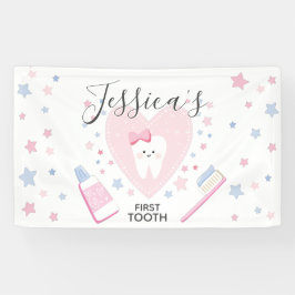First Tooth Girl Dusche Party bearbeitbare Banner