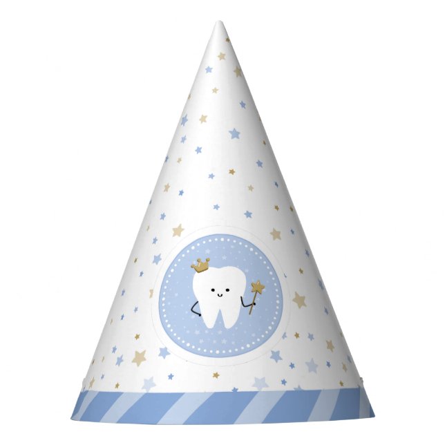 First Tooth White Blue Boy Party Hat Partyhütchen (Vorderseite)