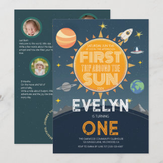 First Trip Around Sun Space Photo Birthday Einladung