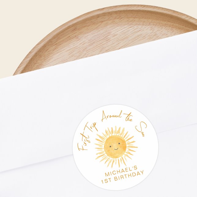 First Trip Around The Sun Boy's Birthday Runder Aufkleber (Von Creator hochgeladen)