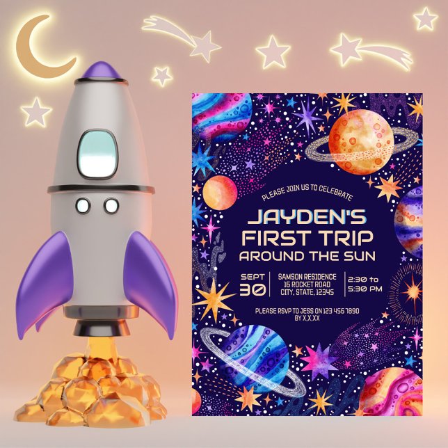 First Trip Around the Sun Galaxy Outer Space Einladung (First Trip Around the Sun Galaxy Outer Space Invitation)