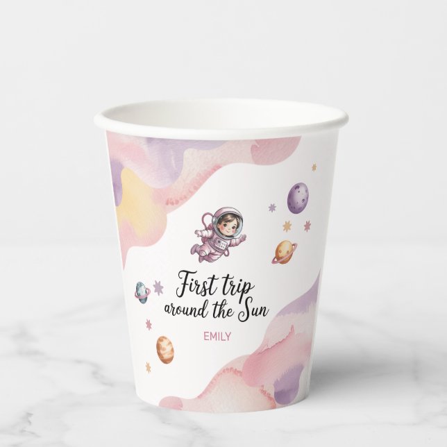 First Trip Around the Sun Girl Pink Birthday  Pappbecher (Vorderseite)