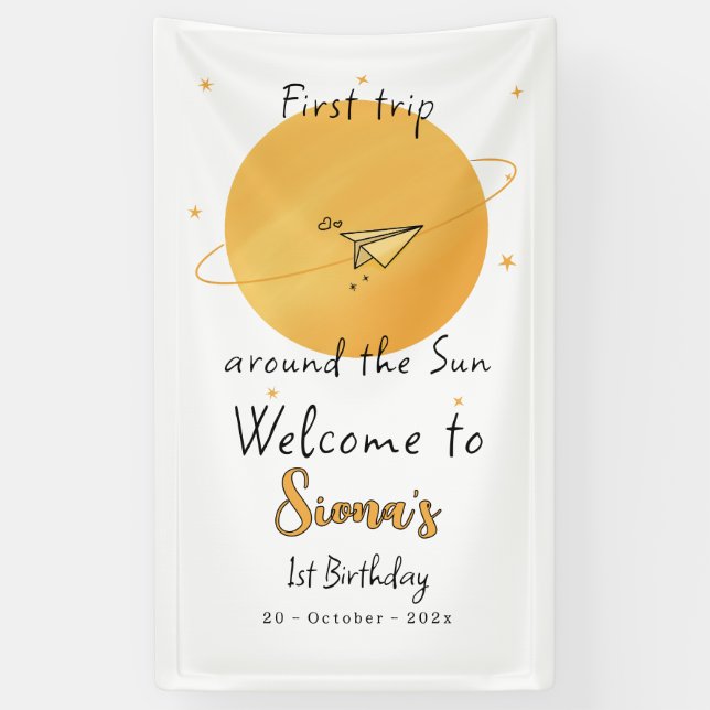 First Trip Around The Sun Paper Airplane Birthday Banner (Vertikal)