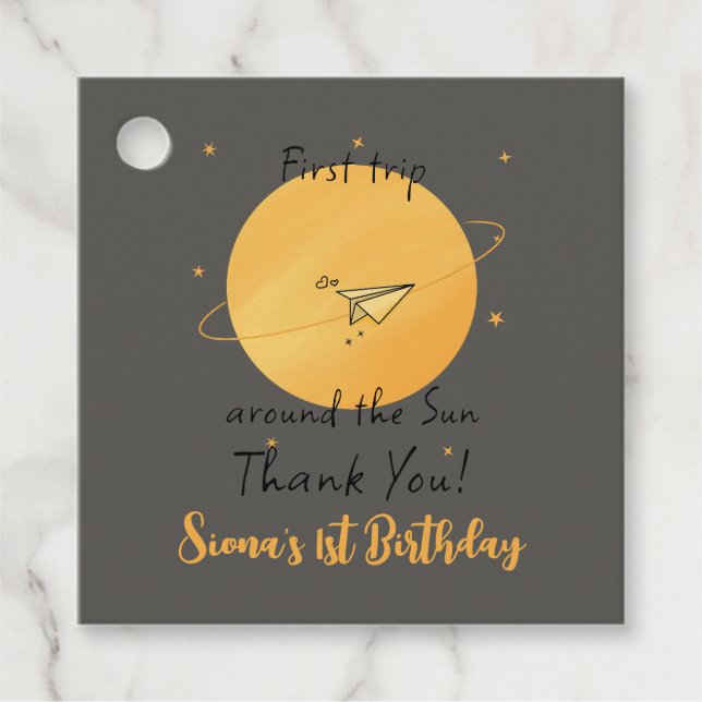 First Trip Around The Sun Paper Airplane Birthday Geschenkanhänger (Vorderseite)