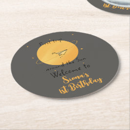 First Trip Around The Sun Paper Airplane Birthday Runder Pappuntersetzer