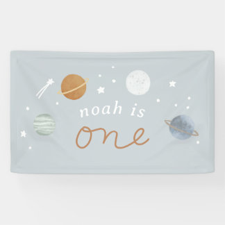 "First Trip" Blue Space Theme 1. Geburtstag Banner