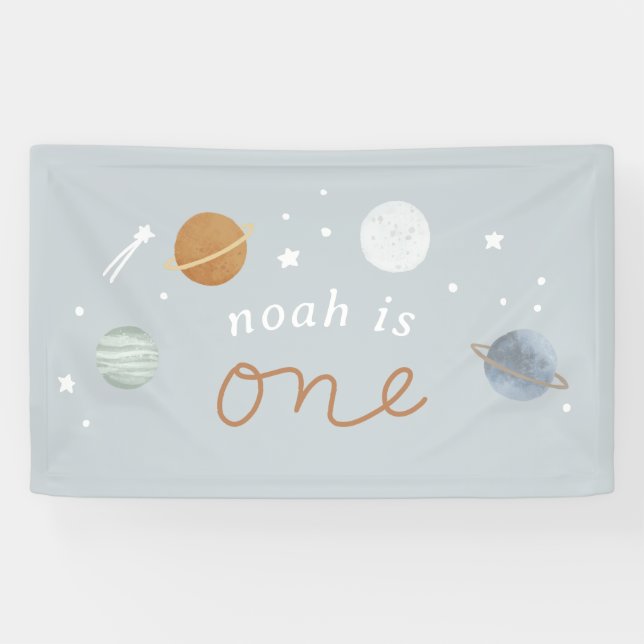 "First Trip" Blue Space Theme 1. Geburtstag Banner (Horizontal)